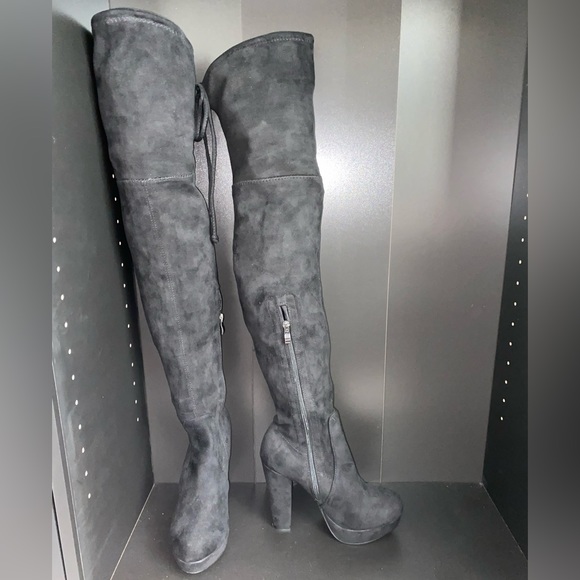 Faux Suede Over the Knee Boots - Picture 3 of 6